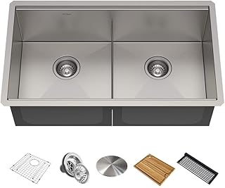 Évier de cuisine krause core, 33 pouces, double cuve en acier inoxydable