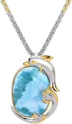 Pendentif simple dauphine en argent sterling s925, vie marine naturelle, larimar, pierres précieuses