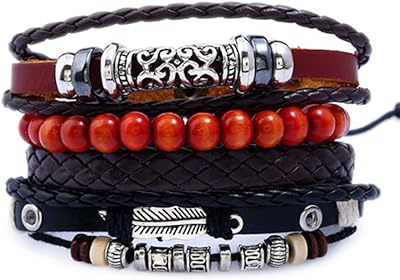 Ensemble de 4 bracelets à perles en cuir tressé cool baby, taille unique
