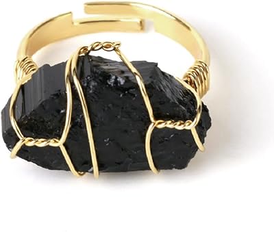 Bague réglable en pierre brute de guérison en cristal naturel, fil de cuivre