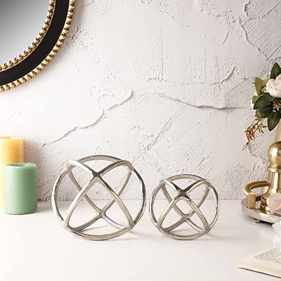 Lot de 2 boules décoratives en corde vide, boules argentées assorties, ensemble