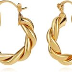 Boucles d'oreilles créoles torsadées légères plaquées or 14 carats ultra brillantes pour femmes