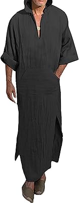 Abaya en coton et lin de conception arabe pour hommes avec col en v et manches longues, robe caftan décontractée avec fente latérale et poches. Découvrez le monde du shopping en ligne avec DIAYTAR COTE D'IVOIRE, où vous pouvez trouver tout ce dont vous avez besoin, du vêtement à l'électronique en passant par les produits de beauté. Notre large gamme de produits et notre service client de qualité font de nous la boutique en ligne préférée des Ivoiriens. Nous nous efforçons de vous offrir les meilleures marques et les meilleurs prix.
