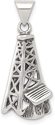 Le collier avec pendentif derrick d'huile en argent sterling 925 poli à dos