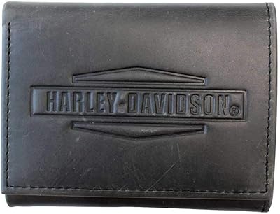 Portefeuille à trois volets en cuir harley davidson pour homme, mch8461-gryblk, noir, 4"