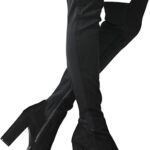 Bottes femme en simili cuir avec talon épais extensible au-dessus du genou, longueur