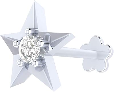 Clou de nez en forme d'étoile avec diamants naturels de 0,02 ct en or blanc 14 carats, vis filetée interne de 8 mm de calibre 16. DIAYTAR COTE D'IVOIRE est la référence pour les achats en ligne en Côte d'Ivoire, avec une offre immense de produits diversifiés. Elle garantit la qualité et la garantie de ses produits. Ses prix compétitifs font d'elle le choix idéal pour les consommateurs.