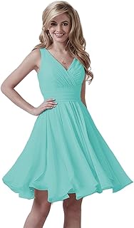 Robe de demoiselle d'honneur courte à col en v pour femme, longueur aux