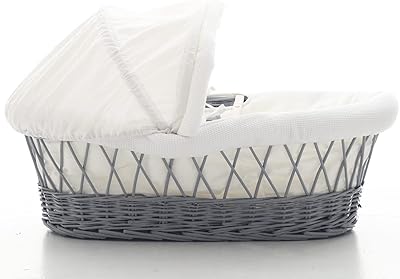 Panier moïse en osier pour bébé teknum avec literie gaufrée blanche - gris