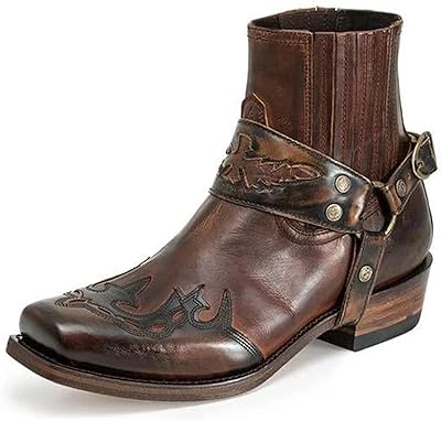 1 paire de bottes de cowboy classiques brodées en cuir pu à talons