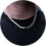 Collier de perles pour hommes, demi-chaîne, or 18 carats, maillon cubain en acier