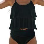 Maillot de bain tankini deux pièces taille haute à rayures et contrôle du