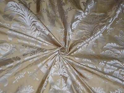 Tissu jacquard de soie taffetas crème foncé et doré de 54" de largeur