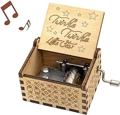 Boîte à musique en bois faite à la main avec petites étoiles scintillantes