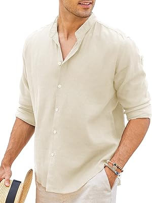 Chemise de plage décontractée en lin pour hommes avec col en ruban, manches