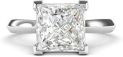 Bague de fiançailles carrée en argent sterling, bague de fiançailles en diamant taille