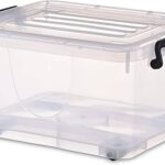 Bac de rangement en plastique apid 42 l avec couvercle et roulettes