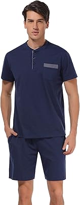 Ensemble pyjama d'été en coton à manches courtes et short pour homme, taille
