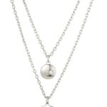 Collier chaîne à double pendentif rond en cristal pour femme, couleur argent, cristal