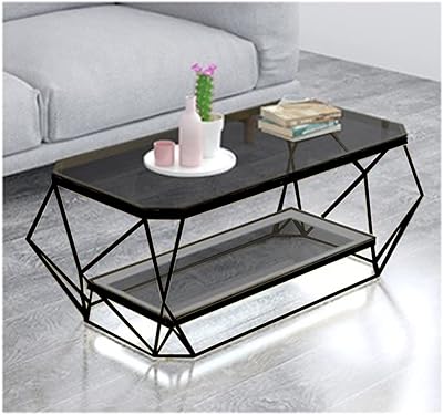 Table basse rectangulaire géométrique en verre yulan (noir) (120 × 60) yl21406-398