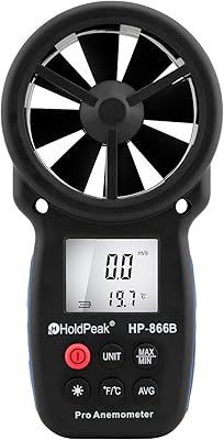 L'anémomètre numérique holdback 866b mesure la vitesse du vent, la température et le refroidissement