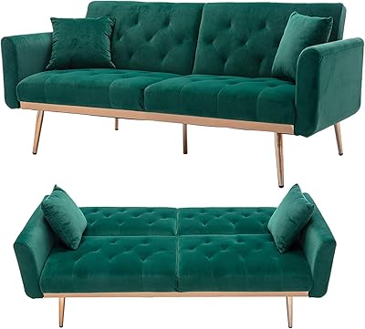 Canapé-lit convertible de luxe en velours léger et moderne (vert foncé)