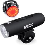 Éclairage avant et arrière de vélo rechargeable usb xos, 11 modes d'éclairage led