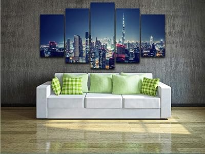 Affiche imprimée sur toile mojom 5 pièces, images de scène nocturne de la ville