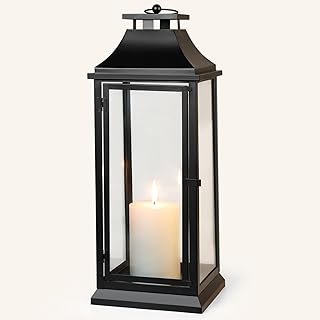 Lanterne ouragan décorative noire avec panneaux de verre idéale pour la décoration intérieure