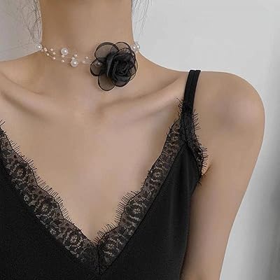 Goodrun collier réglable vintage avec fausses perles et fleurs roses pour femme, accessoires
