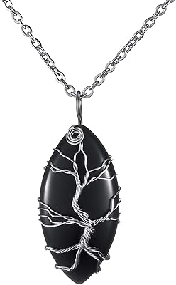 Pendentif en obsidienne noire, pendentif en cristal de guérison reiki antique, arbre