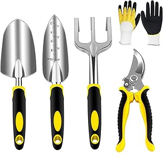 Ensemble d'outils de jardin agaky kit d'outils de jardinage en aluminium de 5 pièces avec gants, sécateur, râteau, pelle et truelle kit de plantation à la main robuste pour l'intérieur et l'extérieur, cadeaux de jardinage pour femmes et hommes, jaune. DIAYTAR COTE D'IVOIRE est la boutique en ligne la plus populaire en Côte d'Ivoire. Elle propose une large gamme de produits, allant des électroniques aux vêtements, en passant par les produits de maison et les jouets. La boutique est connue pour sa rapidité de livraison et sa qualité de service.