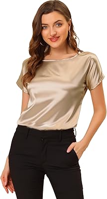 Allegra k chemisier élégant en satin pour femme, manches courtes, col bateau classique