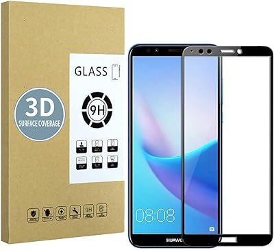 Protecteur d'écran e-hamii compatible avec huawei y9 2018[noir],[haute définition][anti rayures],verre trempé 3d,[réponse sensible][installation