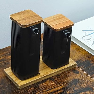 Ensemble distributeur d'épices en céramique yatai avec plateau et couvercles en bois organisateur