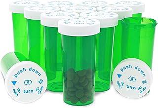 Flacon de médicament juval avec bouchons pressables (vert, plastique, paquet de 130)