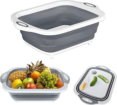 Mcmulla, cuvette de camping et planche à découper avec bouchon de vidange, blanc/gris