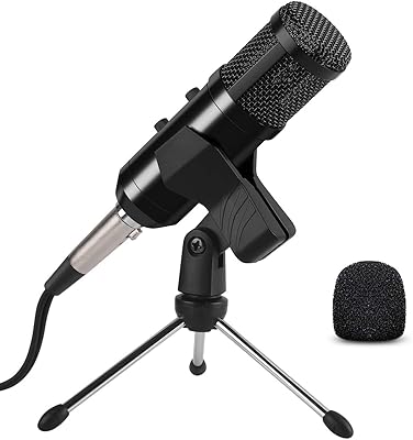 Microphone pc ajp tech avec pied de micro, microphone à condensateur d'enregistrement
