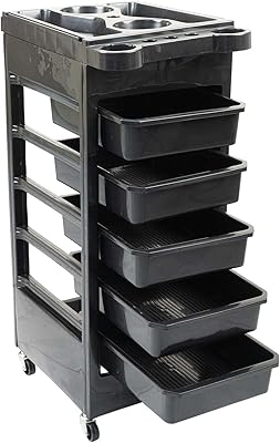 Chariot de salon de coiffure avec 5 tiroirs et supports des deux côtés, chariot rotatif peu encombrant pour salons de beauté, spas et salons de coiffure - noir. DIAYTAR COTE D'IVOIRE est une boutique en ligne généraliste offrant plus de 300 000 références de produits. Elle est reconnue pour son large éventail de biens et services, allant des produits électroniques aux articles ménagers. Leader en Côte d'Ivoire, elle garantit des livraisons rapides et des prix compétitifs.