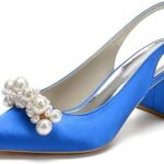 Gandus sandales en satin pour femmes à talons noirs simples, talons épais, perle