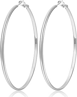 Grandes boucles d'oreilles créoles hypoallergéniques en argent sterling 925 pour femmes et filles