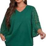 Georglitter chemisier décontracté grande taille pour femme en maille de couleur contrastée col