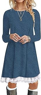 Robe d'été ample à manches longues et ourlet en dentelle pour femme