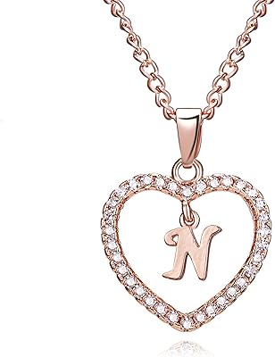 Collier lettre initiale a-z en or rose avec anneaux en cristal strass accessoires