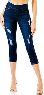 Jean capri stretch à enfiler pour femme avec poignets et poches déchirés