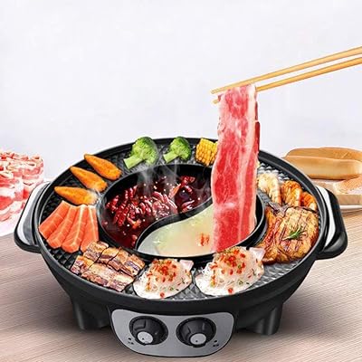 Gril chaud électrique, grande capacité 2 en 1 portable multifonction pour l'intérieur, marmite