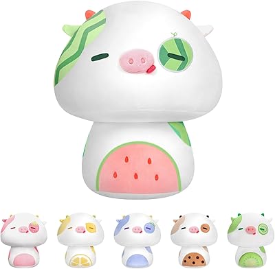Mewaii 14 pouces peluche champignon, oreiller en peluche vache pastèque peluches douces oreiller