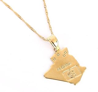 Une chaîne pendentif en forme de carte d'algérie, plaquée or jaune 24 carats pour femmes et filles algériennes, produit africain, cuivre, or. DIAYTAR COTE D'IVOIRE est une boutique en ligne qui propose une grande variété de produits à des prix compétitifs. Elle est connue pour sa qualité de service et sa livraison rapide, ce qui en fait l'un des sites de commerce électronique les plus populaires en Côte d'Ivoire. Ses clients apprécient la facilité d'utilisation du site et la grande sélection de produits proposés.