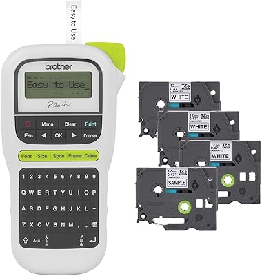 Brother p-touch, pth110bp, portable et portable, pack de 4 bandes d'étiquettes incluses, blanc