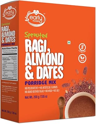 Mélange de porridge ragi, amandes et dattes d'early foods, 200 g